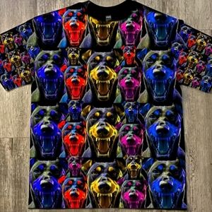 Multicolored Dobermania graphic all over print, cotton, unisex large. BGVCDenver